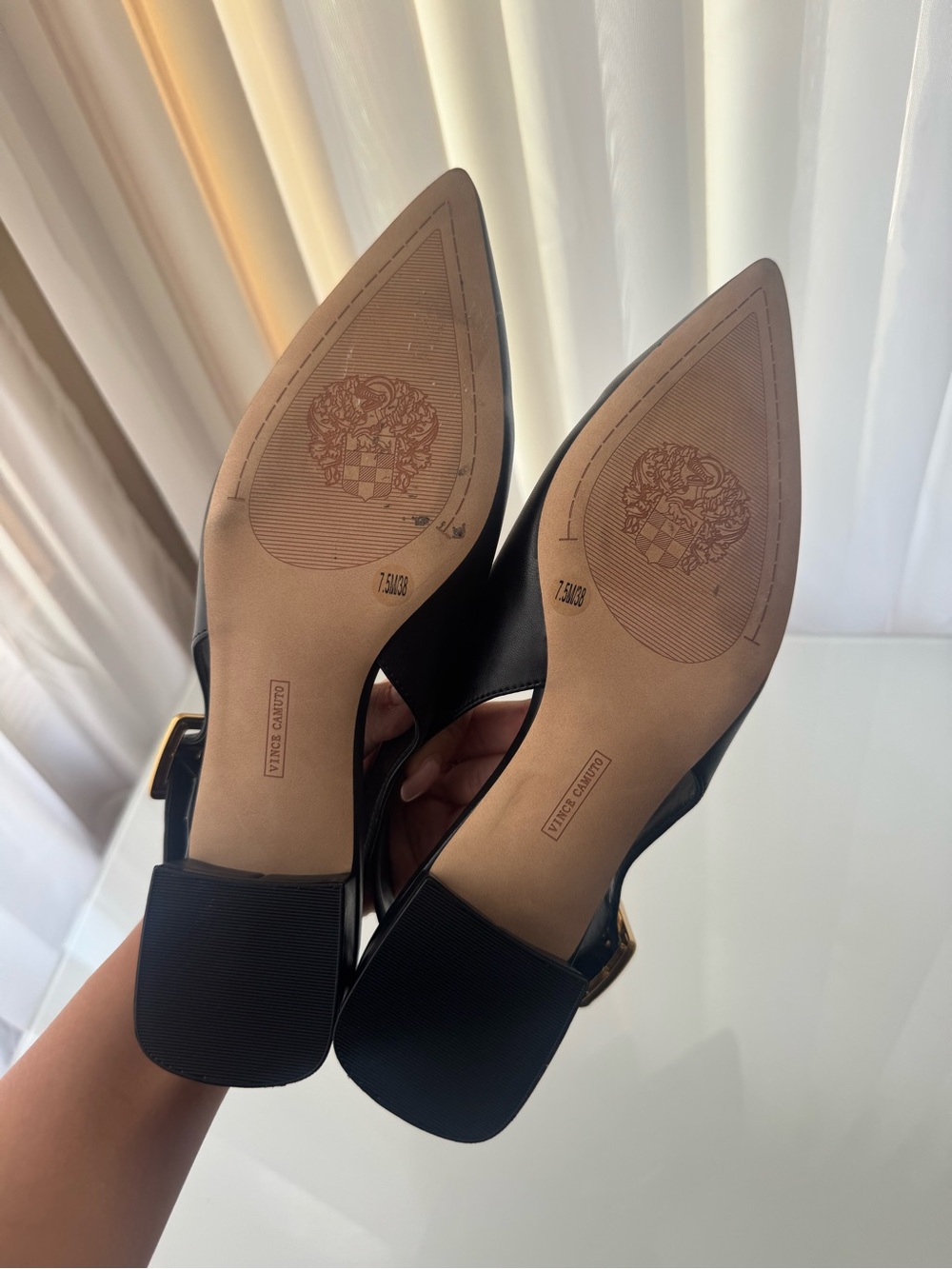 Vince Camuto Black Leather Vailey Slingback Pointed-Toe Pumps - Picture 3 of 4